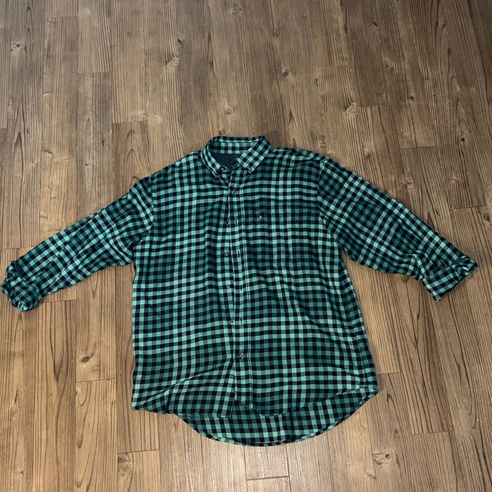 IZOD Plaid Flannel Shirt - Large - Green/Blue - Great Condition